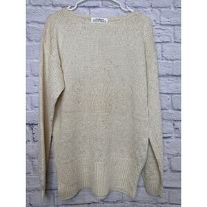 Linda Allard for Ellen Tracy Vintage Cream Fleur de Lis Ladie's Sweater SZ MED